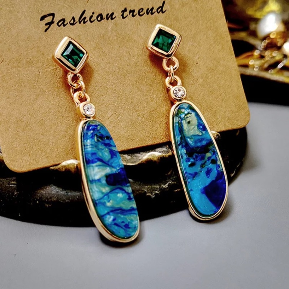 Sea Wave Opal Crystal Droplet Earrings - Picture 2 of 5